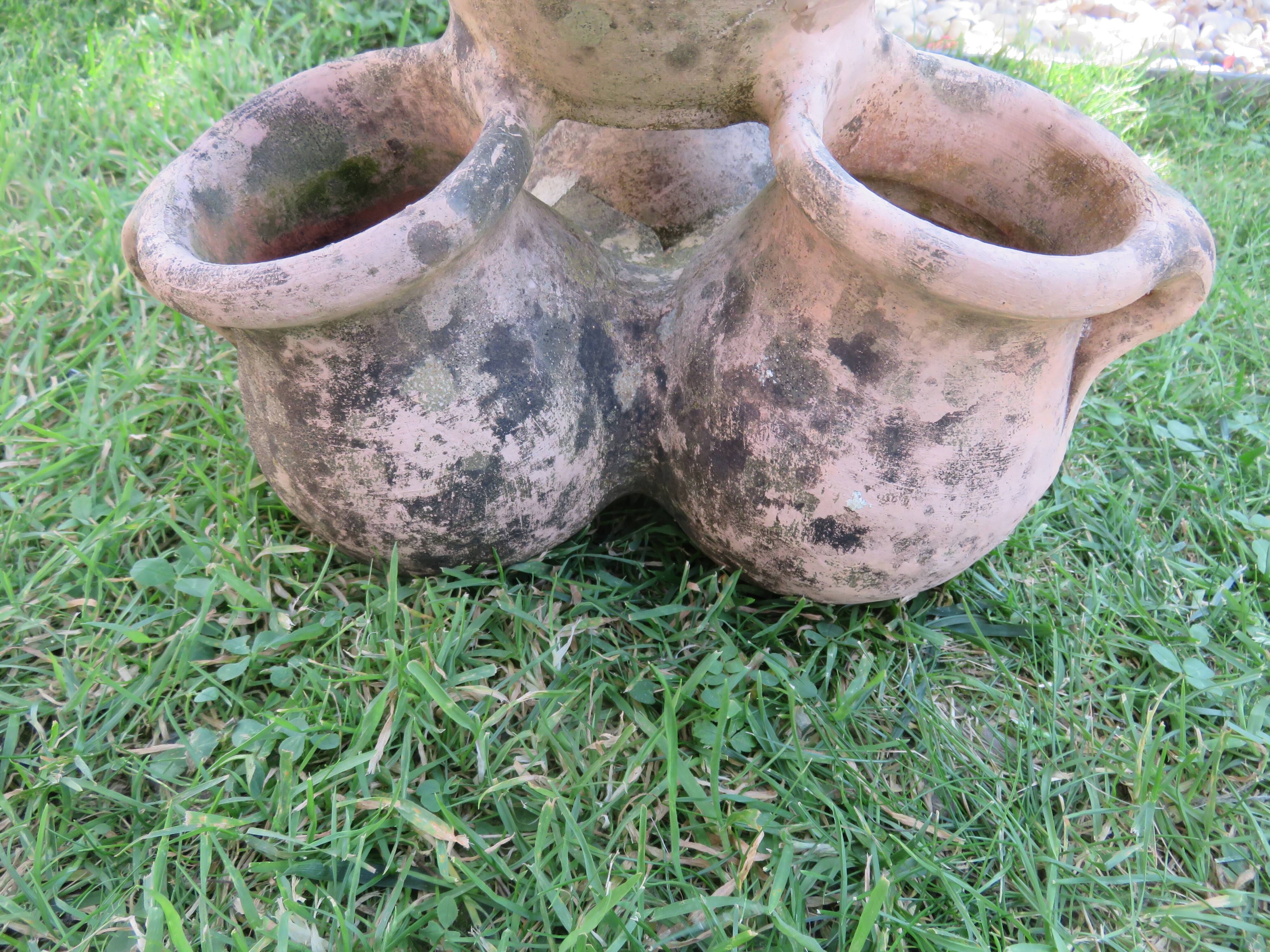 Pot de fleurs multiple en terre cuite, terracotta 1960