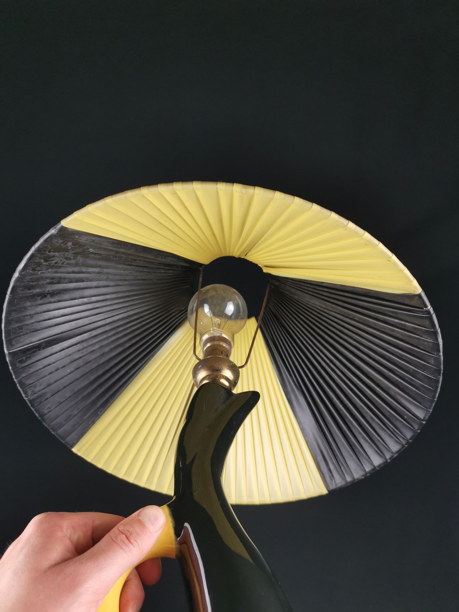 Bedside lamp vintage ceramic black and yellow
