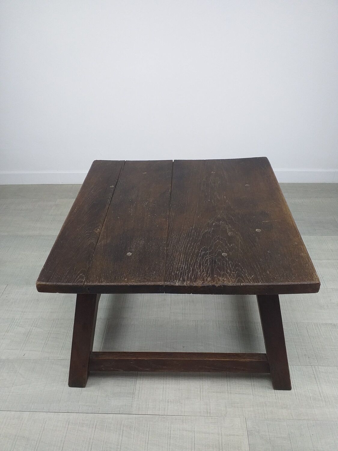 Brutalist vintage oak coffee table 1950 rustic artisanal