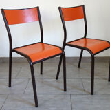 Set of 4 orange school chairs