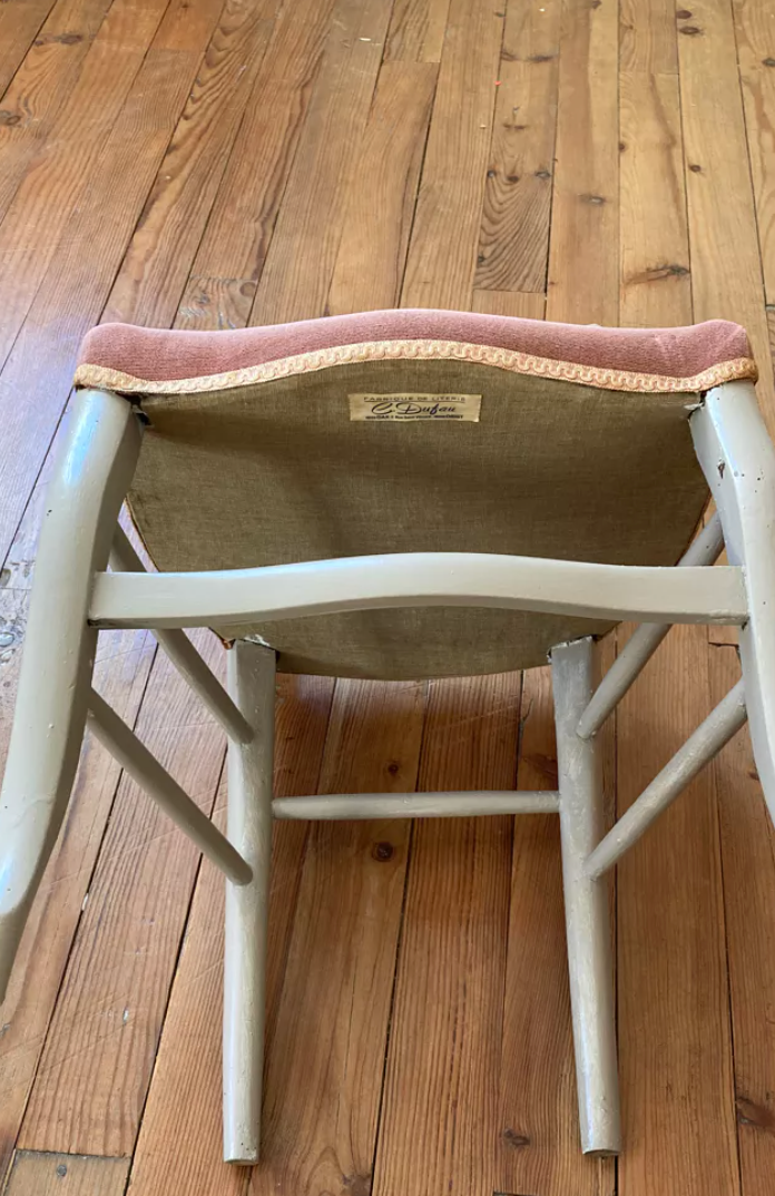 Pair of chairs in gray wood and pink velvet Louis XV style