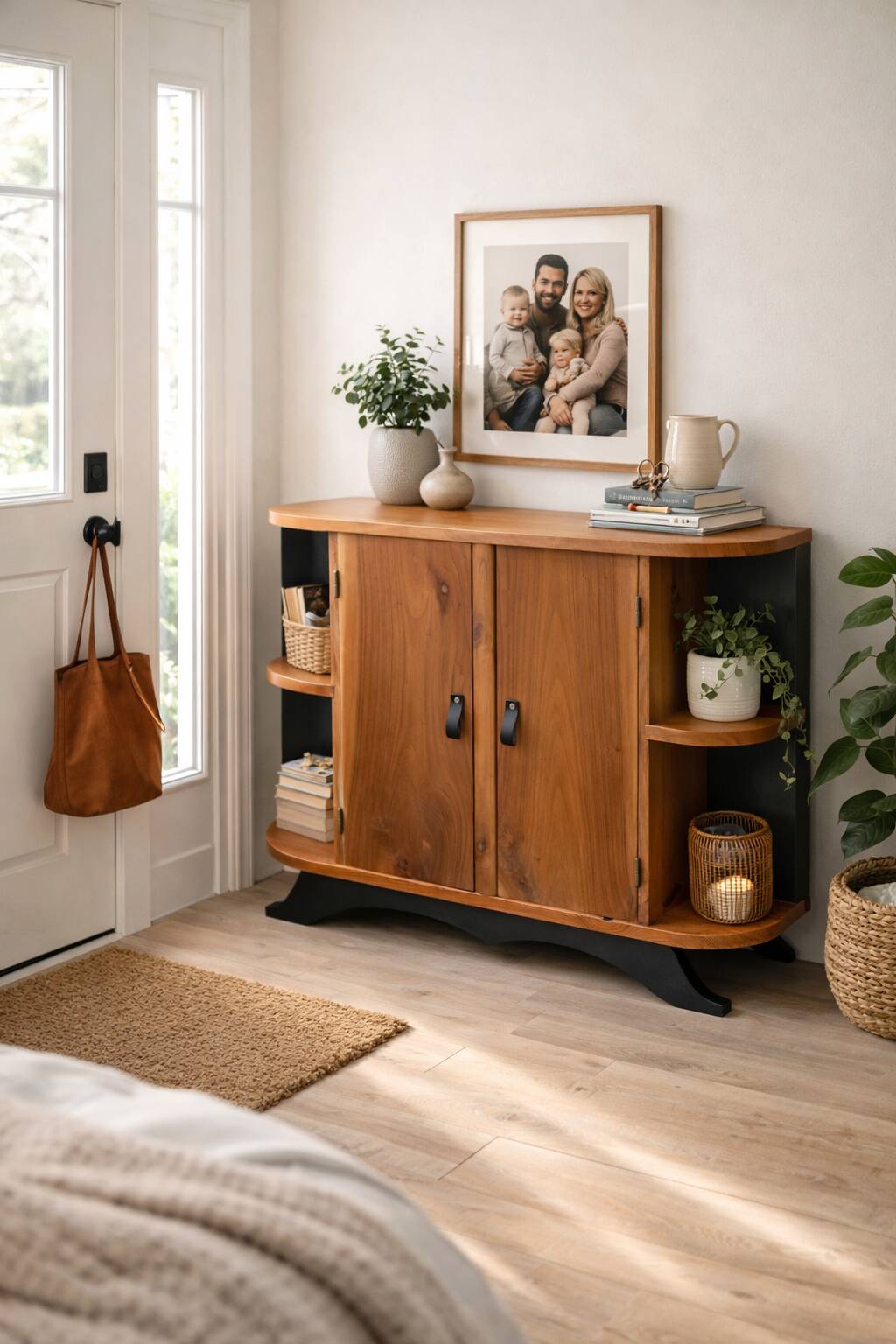 Small buffet or console in natural and black wood