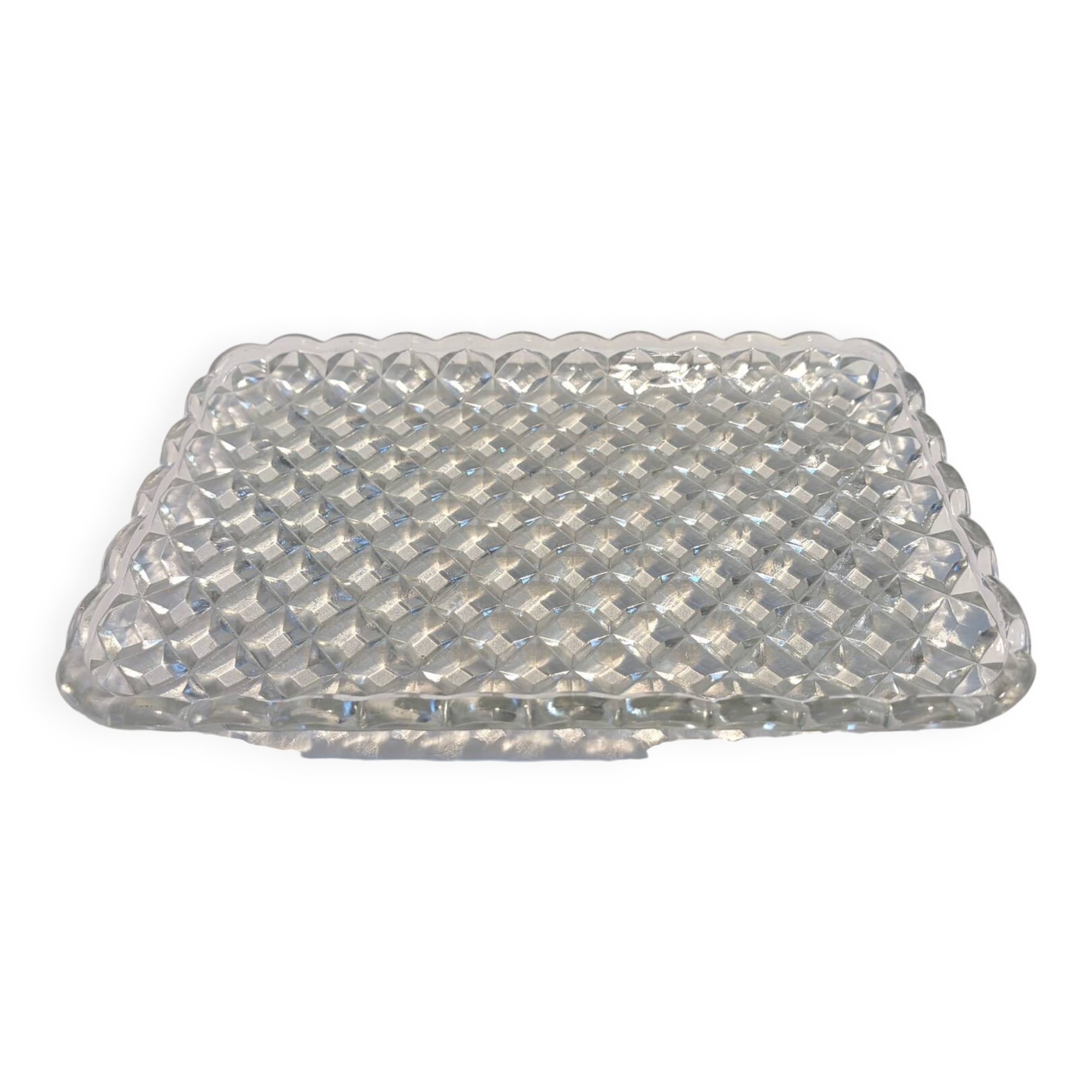 Pressed glass service plate with diamond points, 1950s