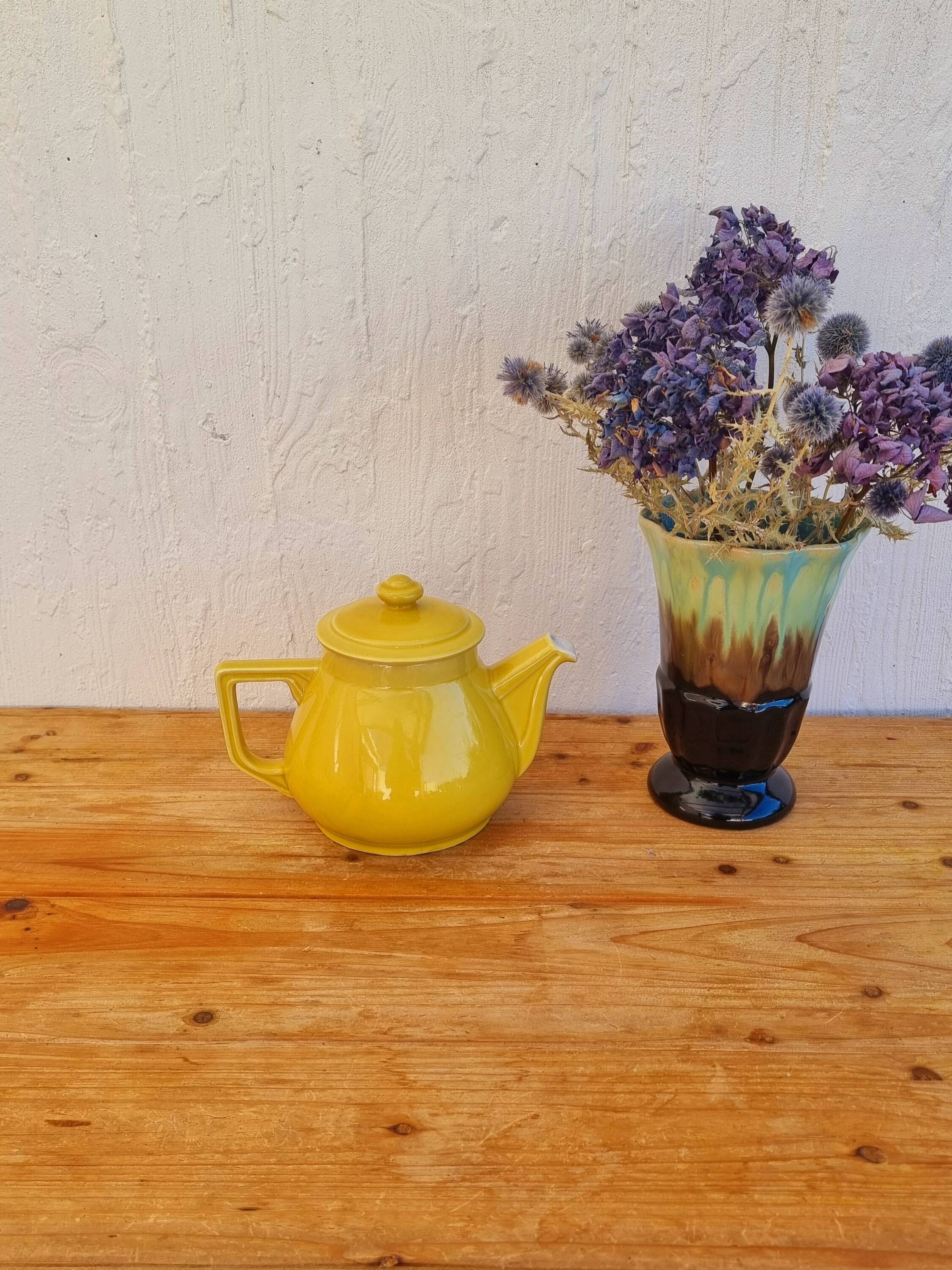 Vintage yellow ceramic coffee pot