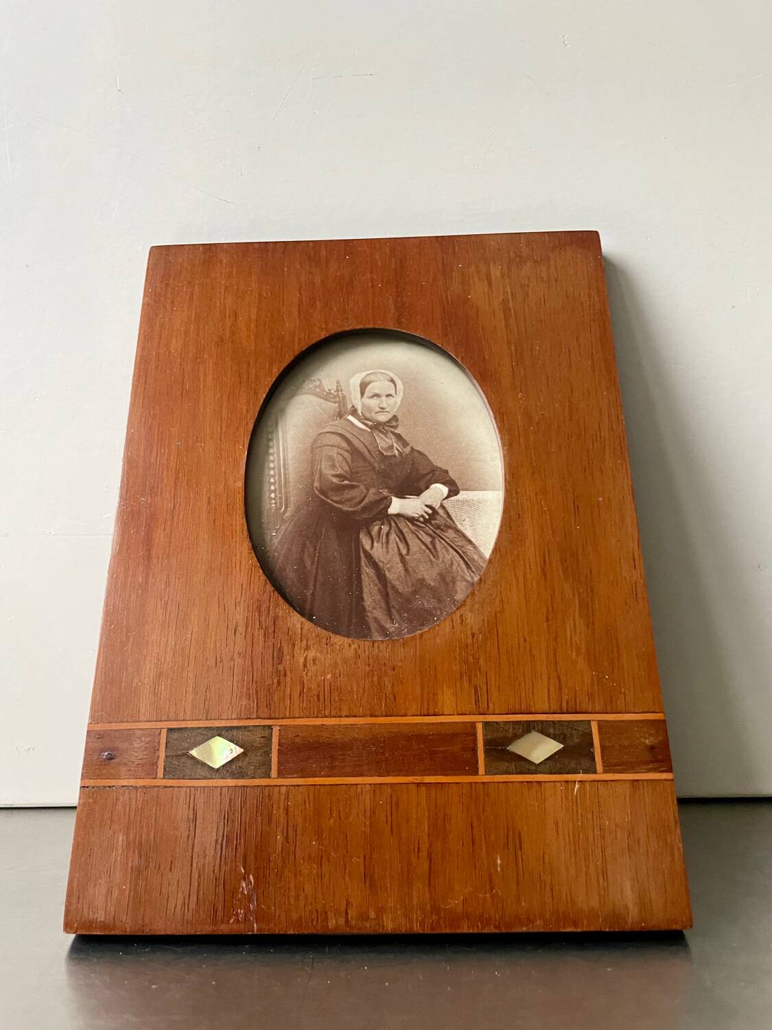 Antique Wood & mother of pearl Picture Frame with  intarsia