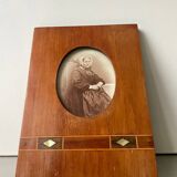 Antique Wood & mother of pearl Picture Frame with  intarsia