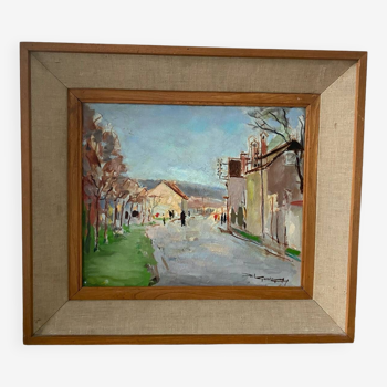 Signed village landscape from the 1950s