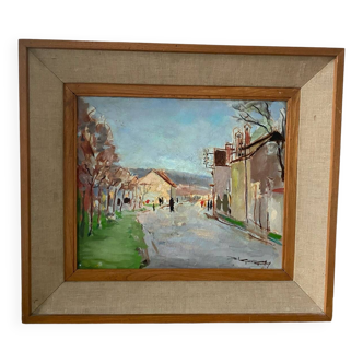 Signed village landscape from the 1950s