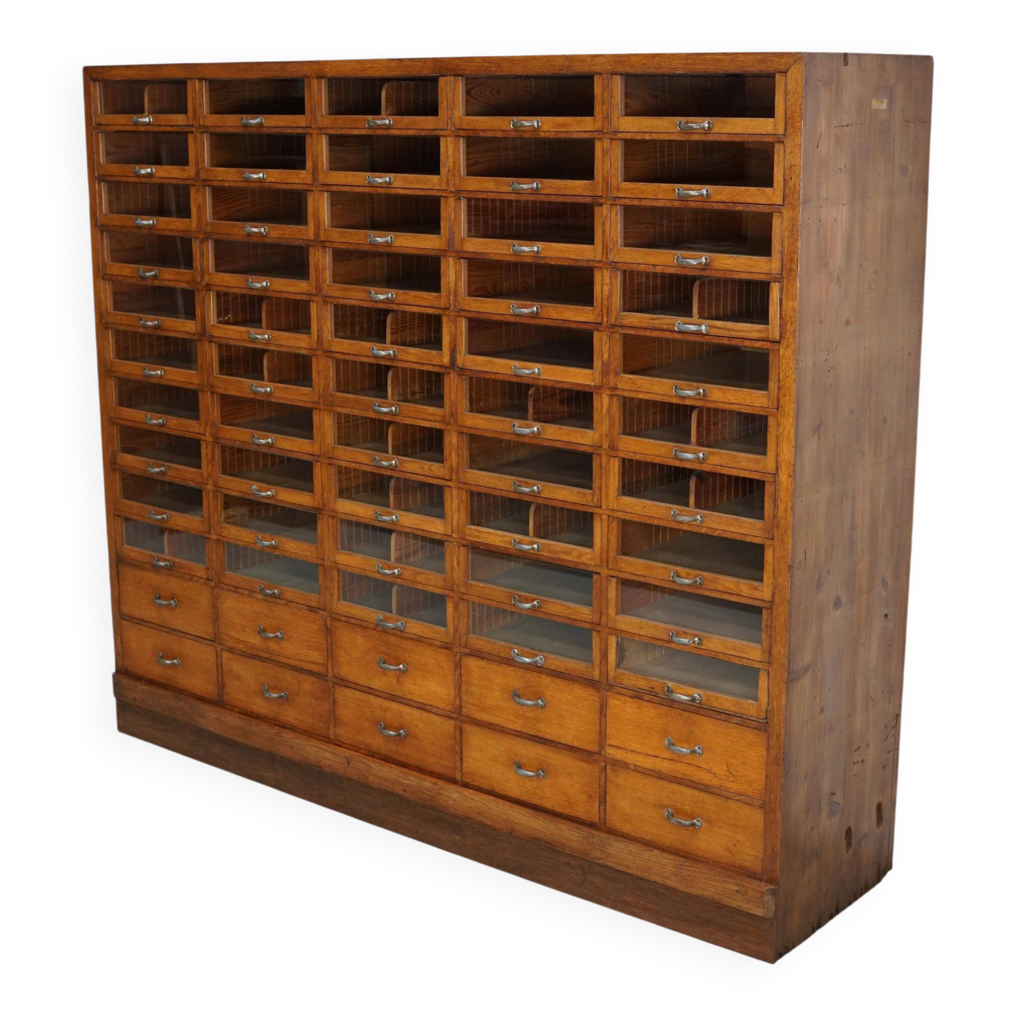 Large vintage German oak haberdashery shop cabinet, 1940s
