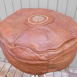 large vintage Moroccan leather pouf