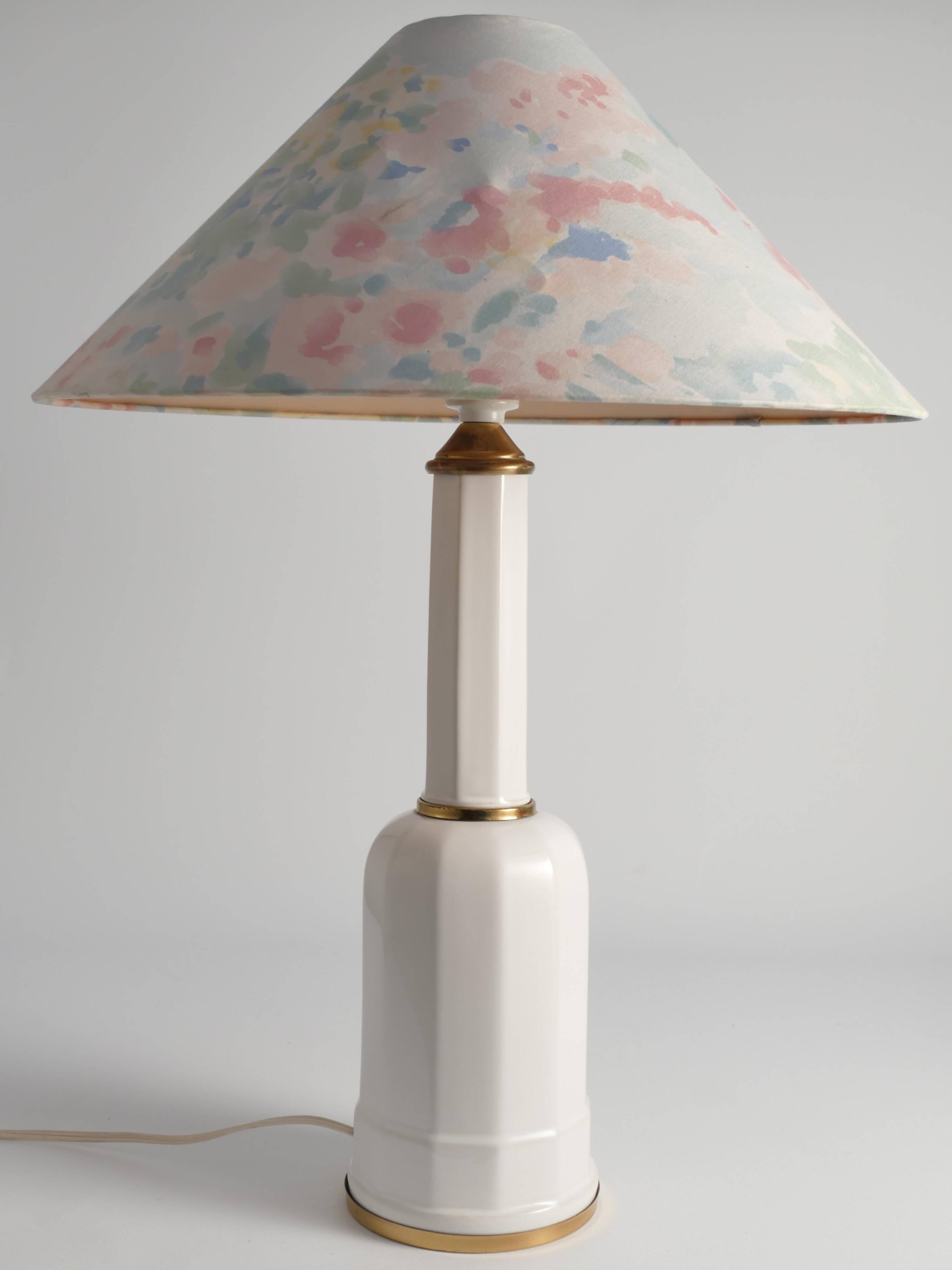 White Opaline Glass & Brass Heiberg Table Lamp, Denmark, Mid-19th century