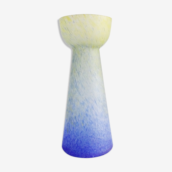 Blue yellow glass vase, colorful 80s vase