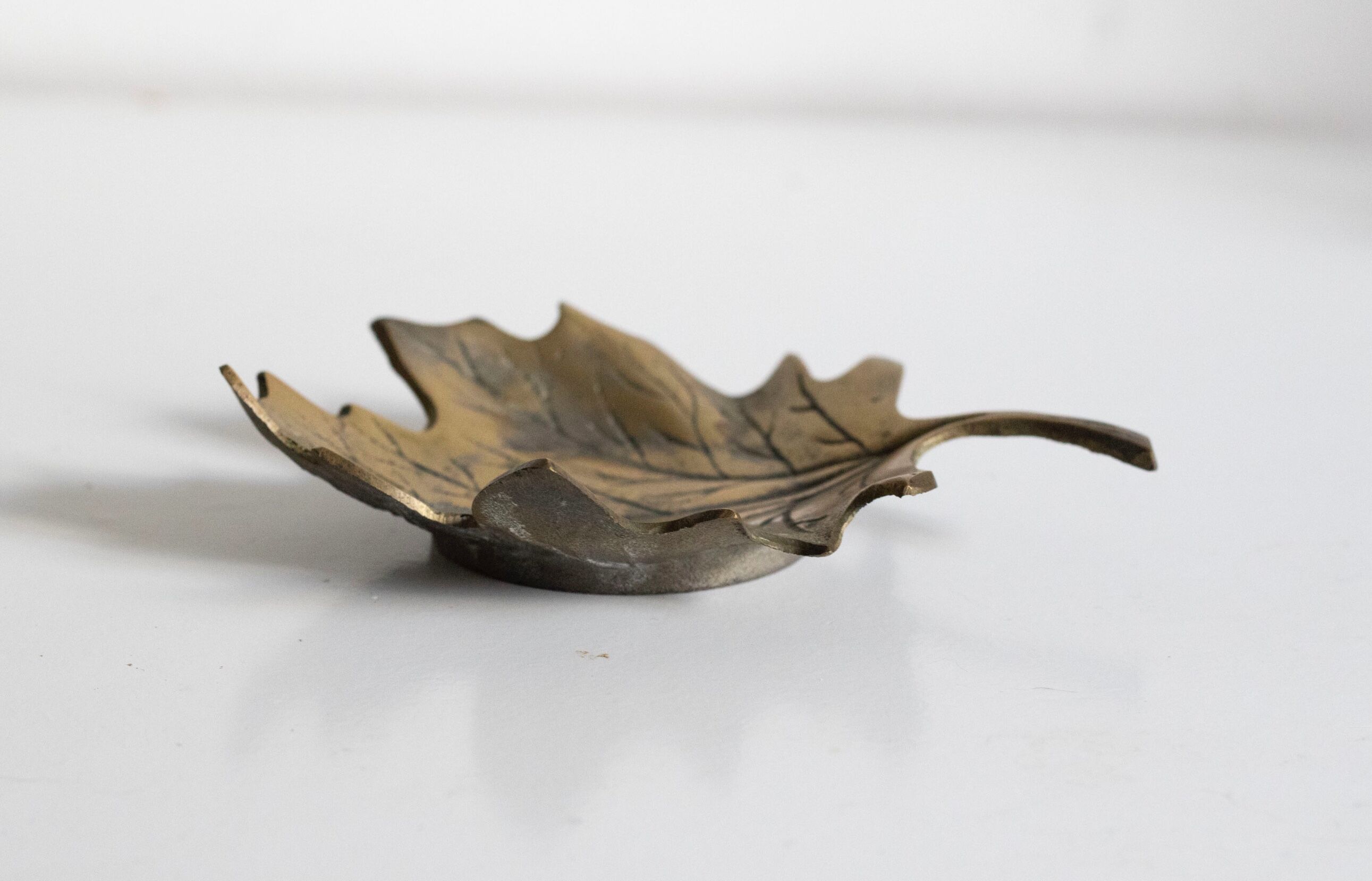 Trinket bowl vintage brass leaf
