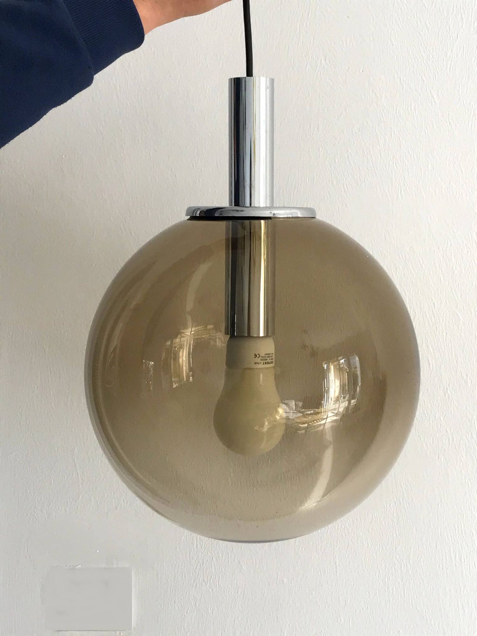 Vintage smoked glass pendant light from the 70s