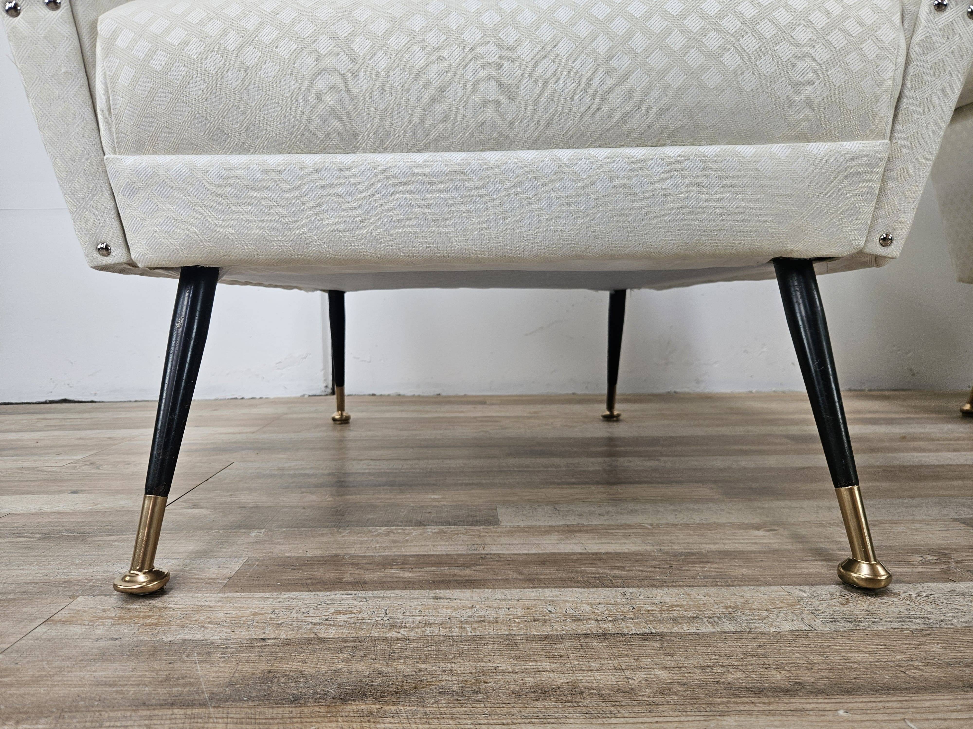 1950s Italian Armchairs Design in Cream Fabric with Iron Legs