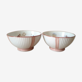 Set of 2 white and pink bowls