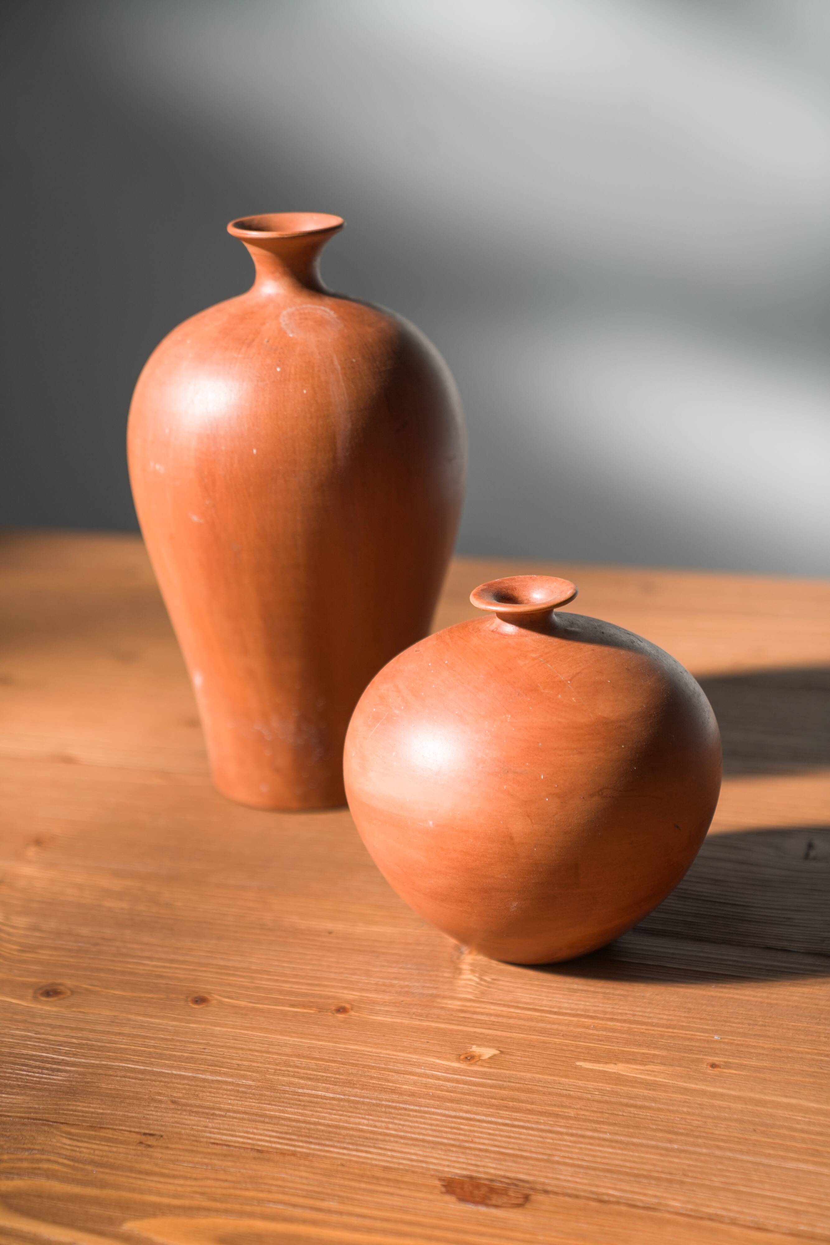 Pair of 1980s-90s Terracotta Vases – Minimalist Organic Shapes