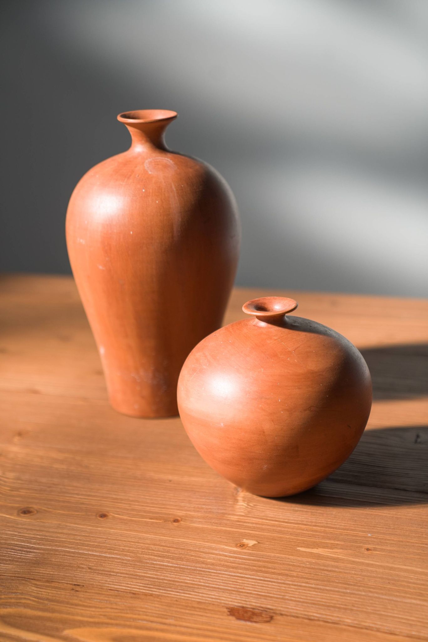 Pair of 1980s-90s Terracotta Vases – Minimalist Organic Shapes