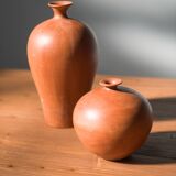 Pair of 1980s-90s Terracotta Vases – Minimalist Organic Shapes