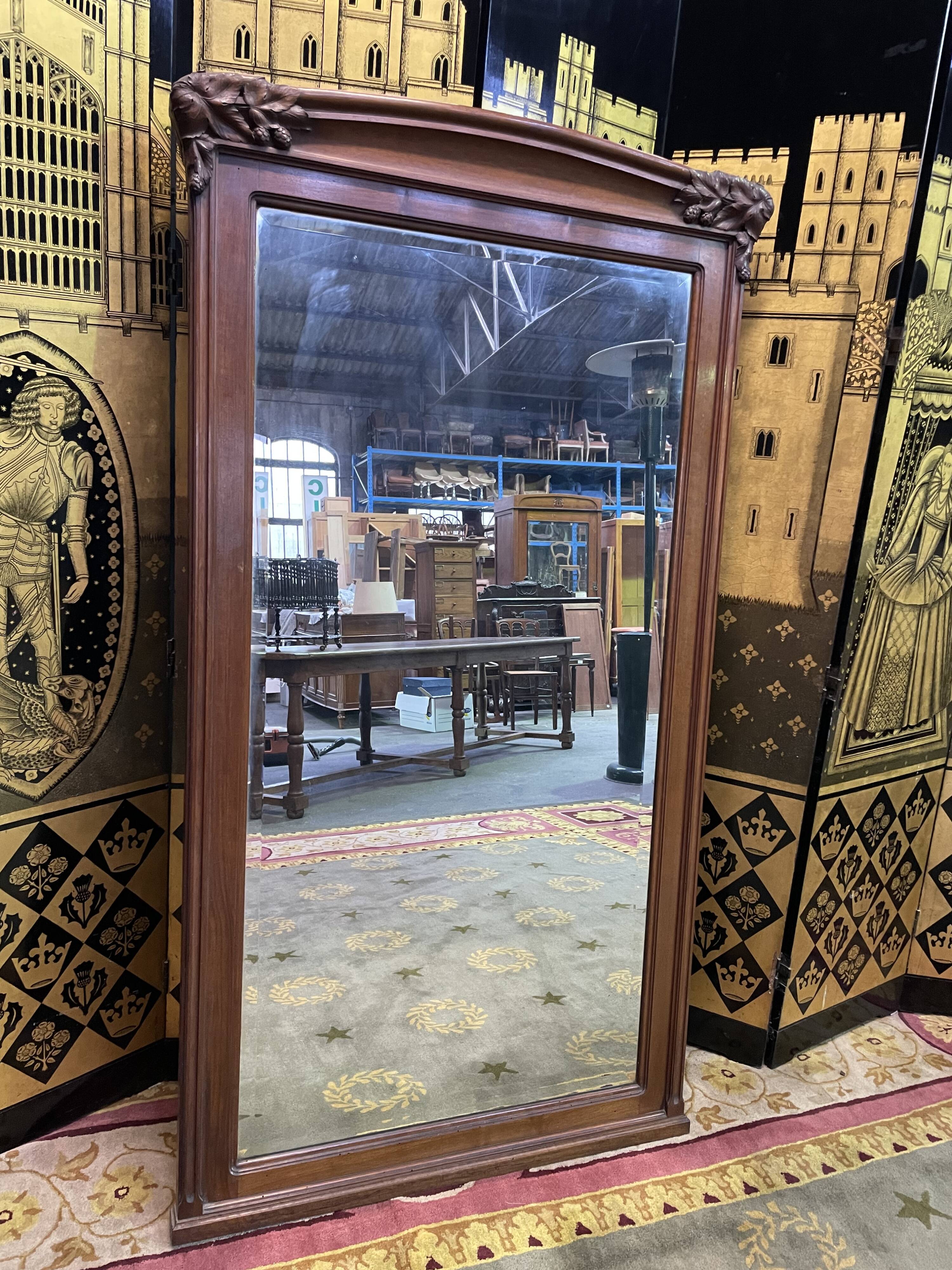 Mirror in walnut period art nouveau period, 190x85 cm