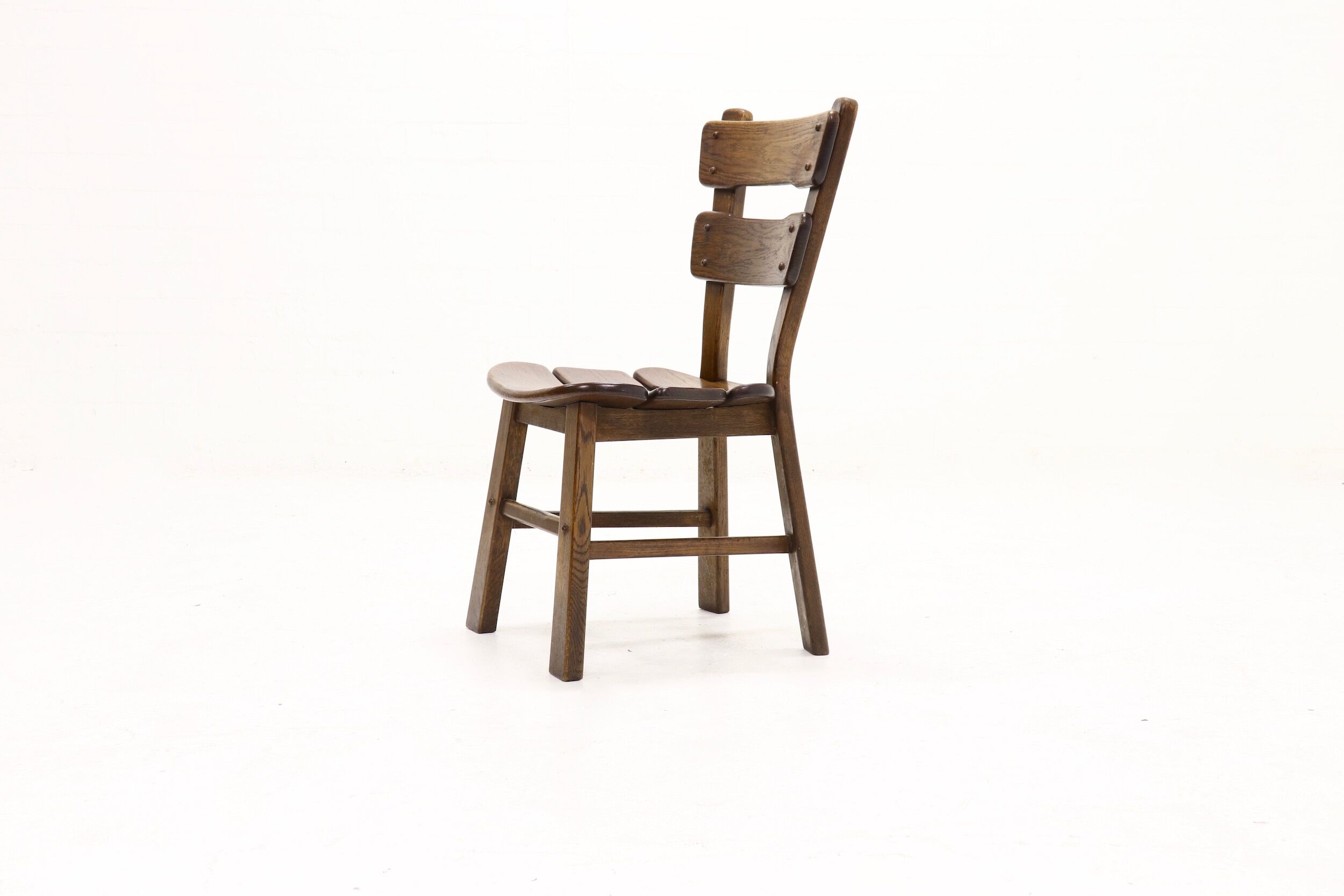 Set of 6 brutalist oak spanish dining chairs 1950