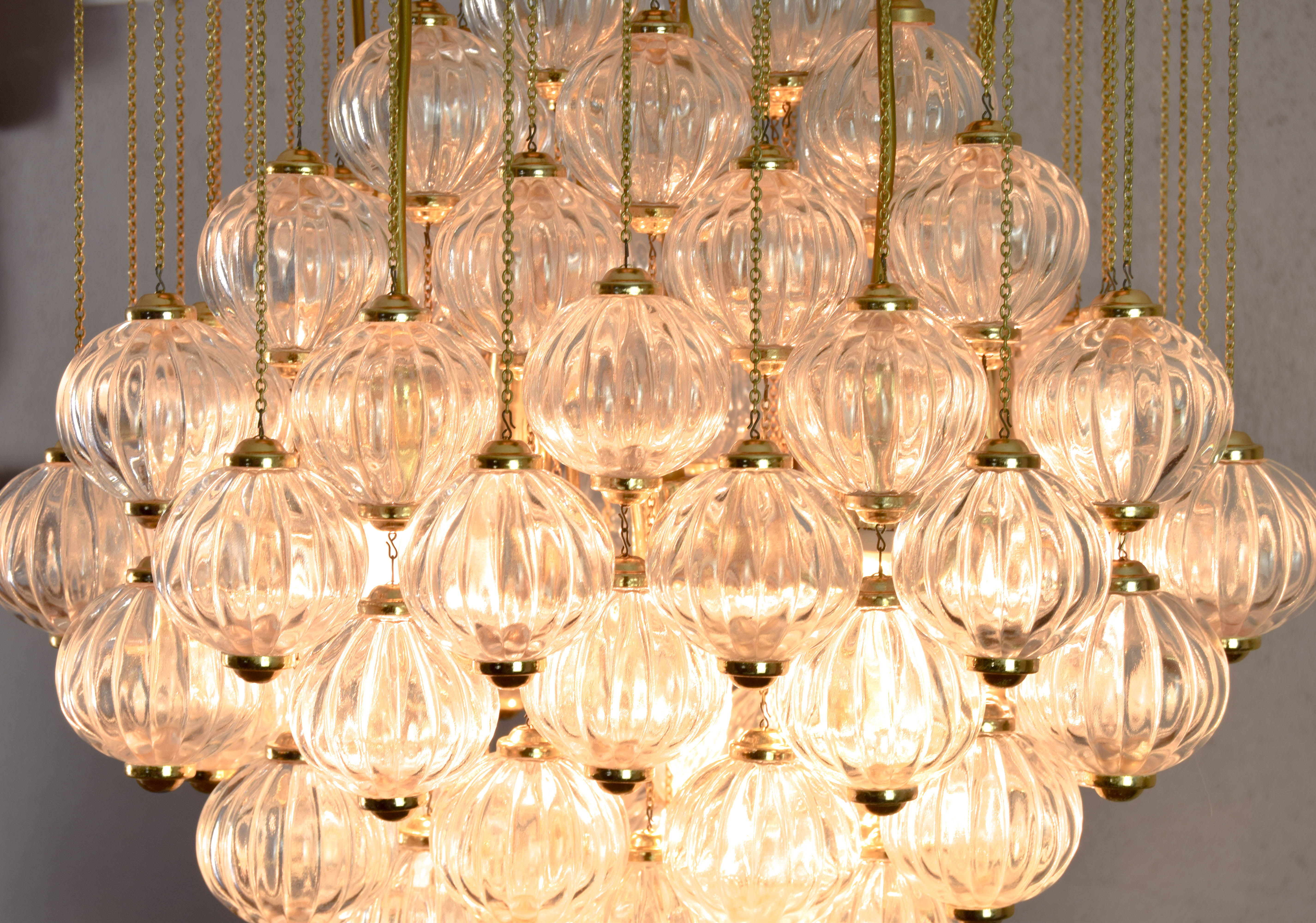 Venini mid century italian flushmount murano glass bubbles and brass chandelier