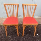2 red Baumann bistro chairs