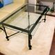 Table basse vintage – verre biseauté & fer forgé – 119×69×44 cm
