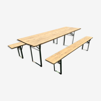 Guinguette table and its 2 benches