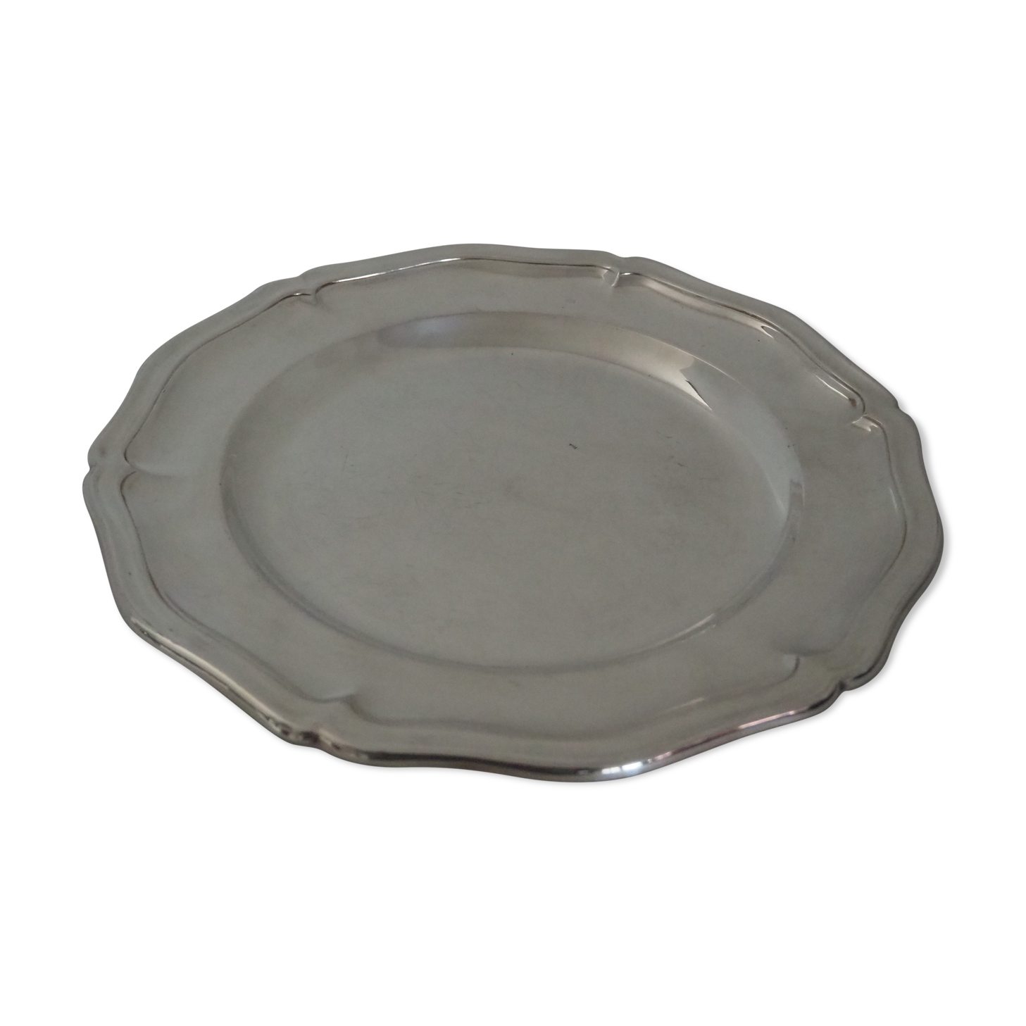 Round silver metal shape dish, punched Christofle