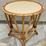 Round coffee table in vintage rattan