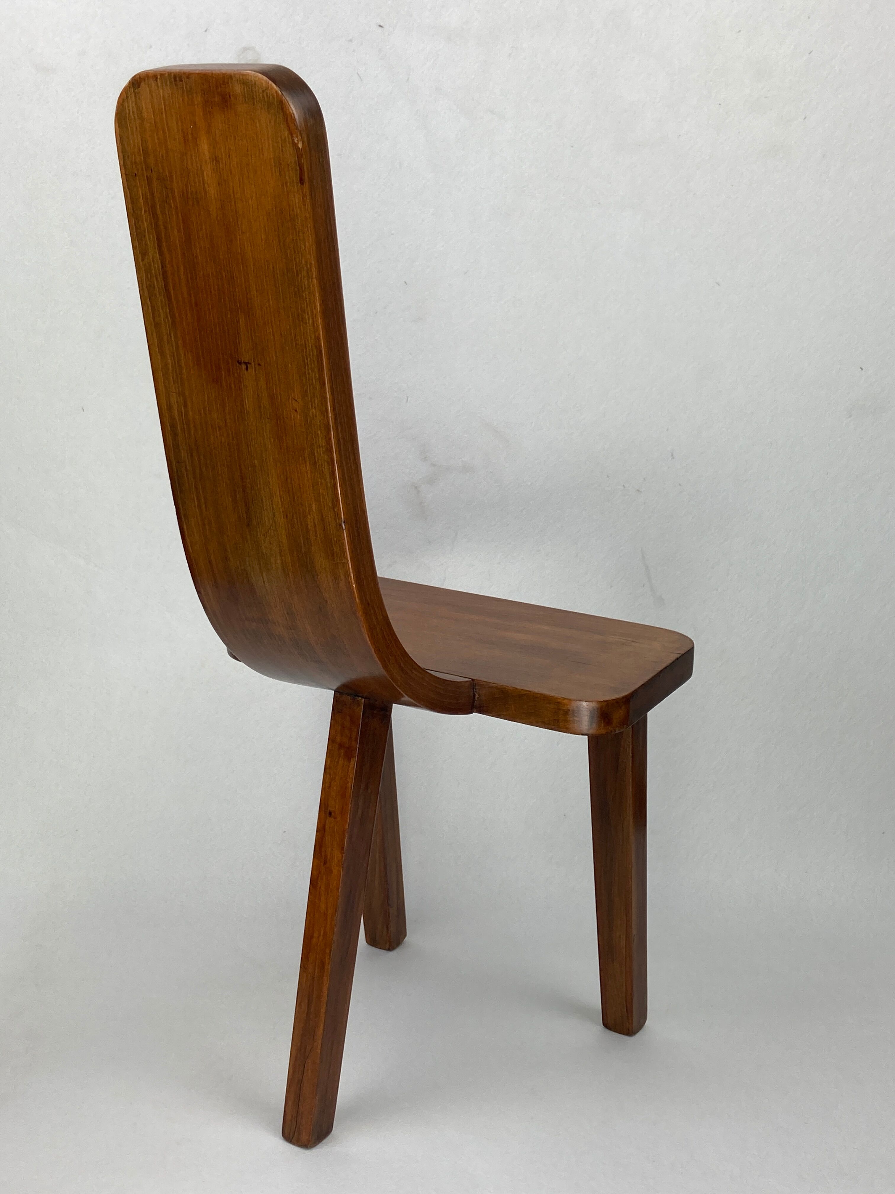 Brutalist low tripod milking stool or side chair Spain ca 1950s