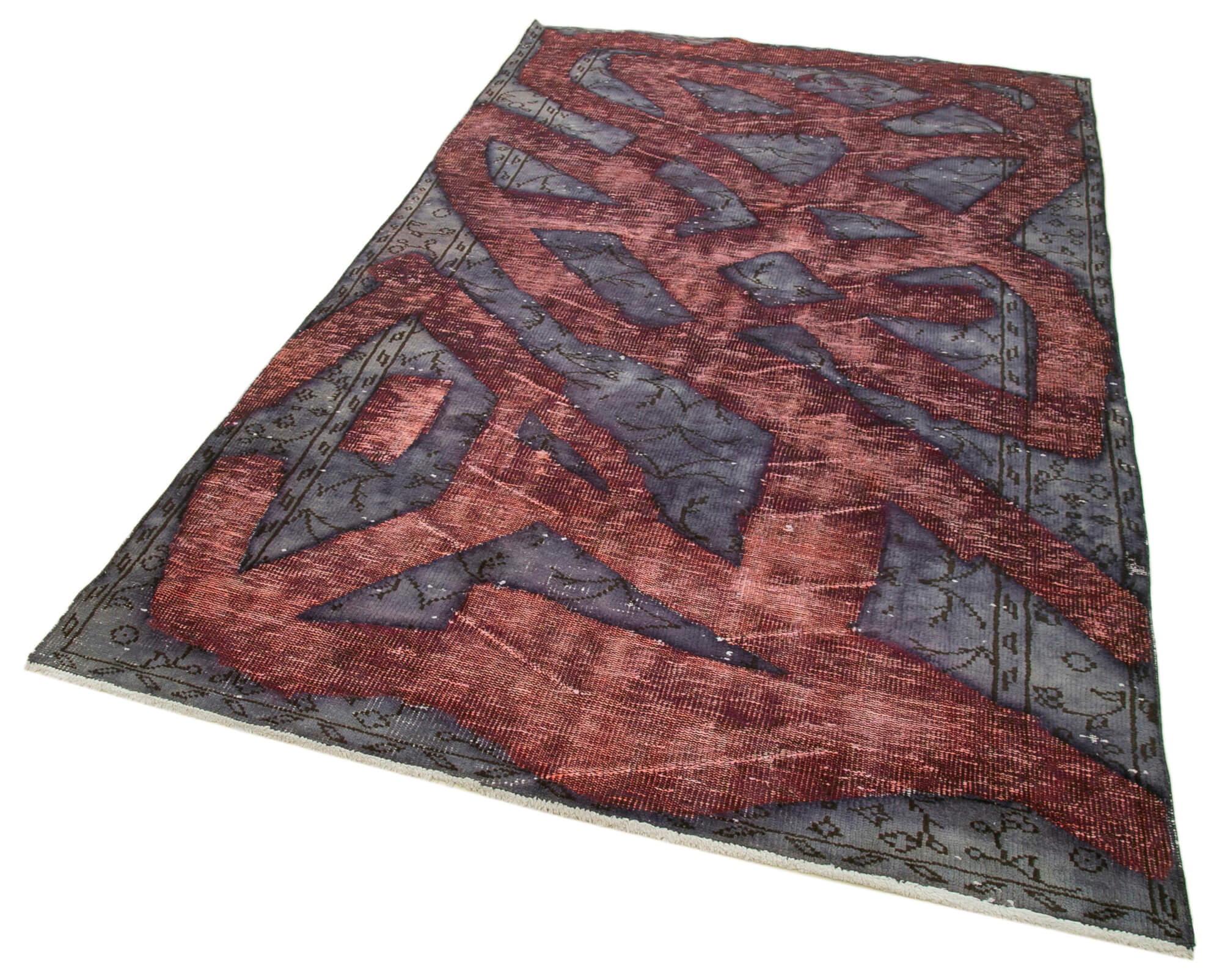 Hand-knotted hi-low pile oriental 1980s 157 cm x 264 cm purple carpet