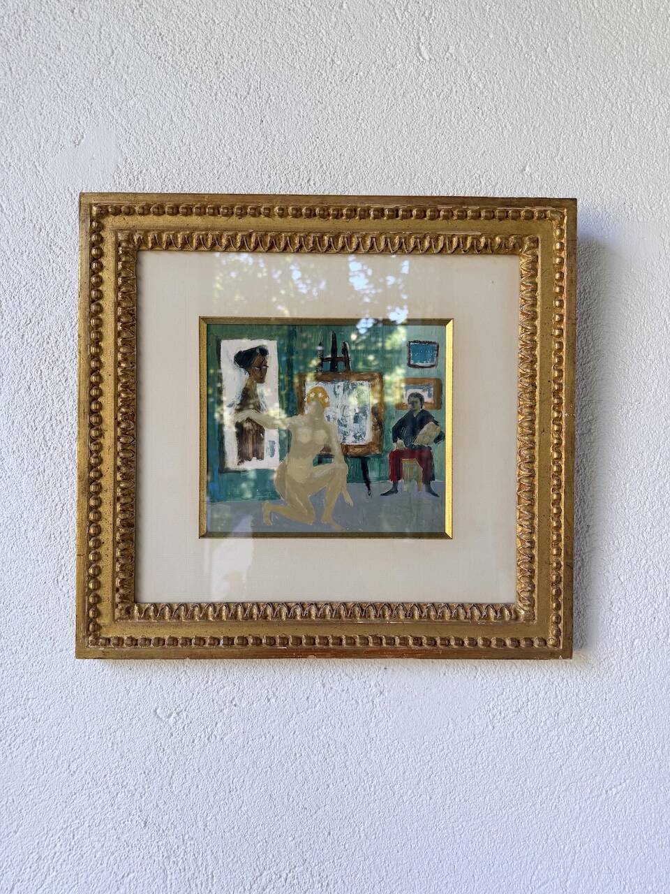 Framed nude oil painting