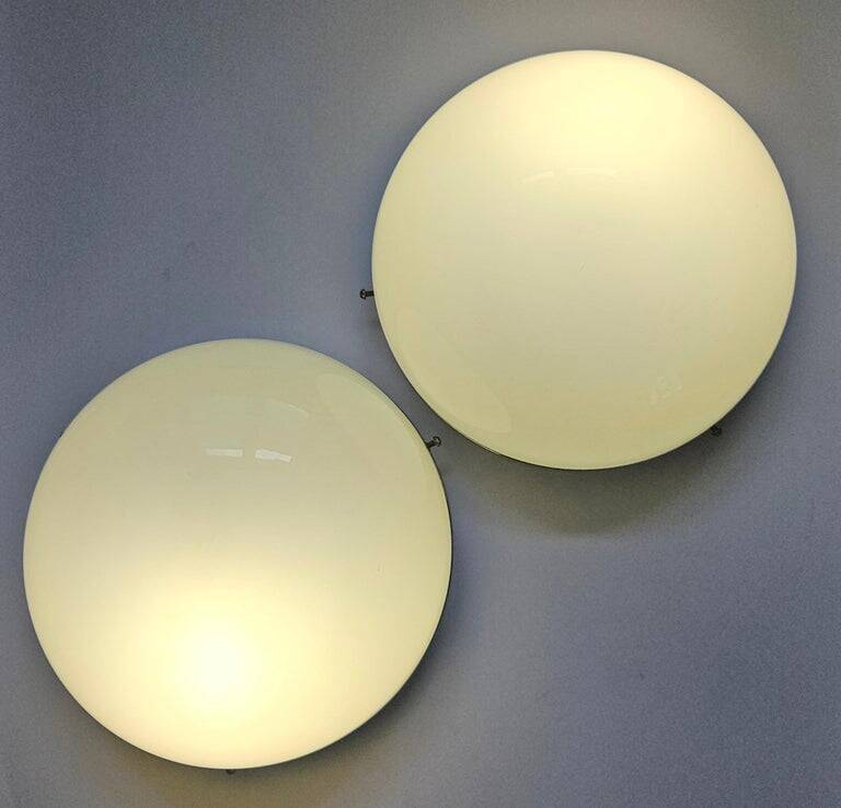Set of Two Rare Chrome Bauhaus Flush Mount, Ceiling or Wall Lamps, 1930s
