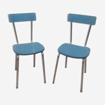 Pair of blue formica chairs