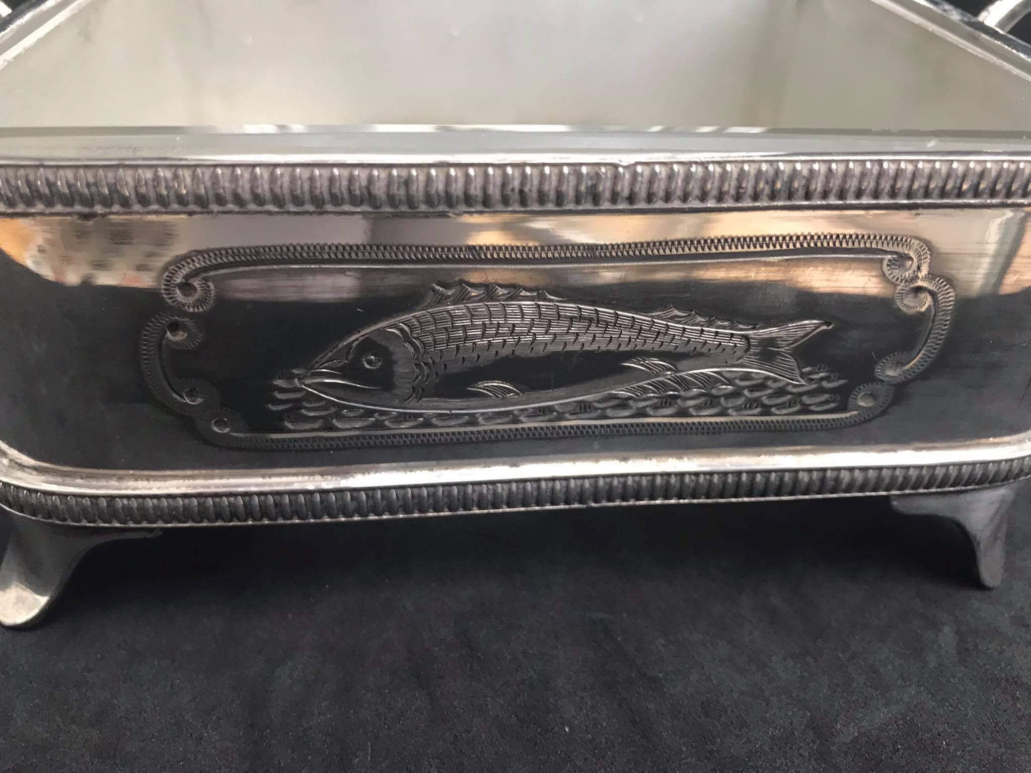 Victorian sardine box silver metal flat butter and glass insert Walker and Hall