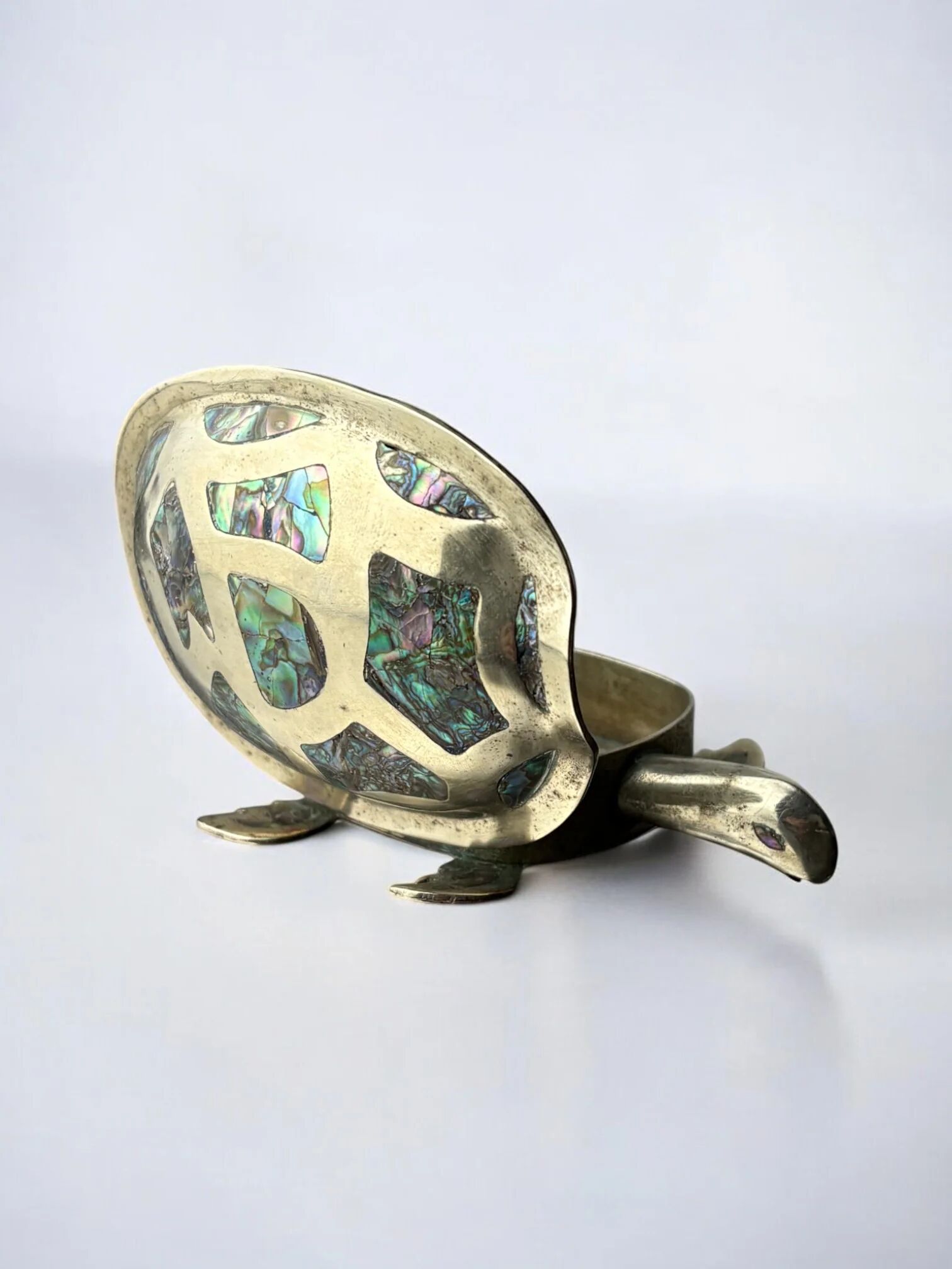Abalone shell & alpaca silver turtle box, Mexico, 1970s