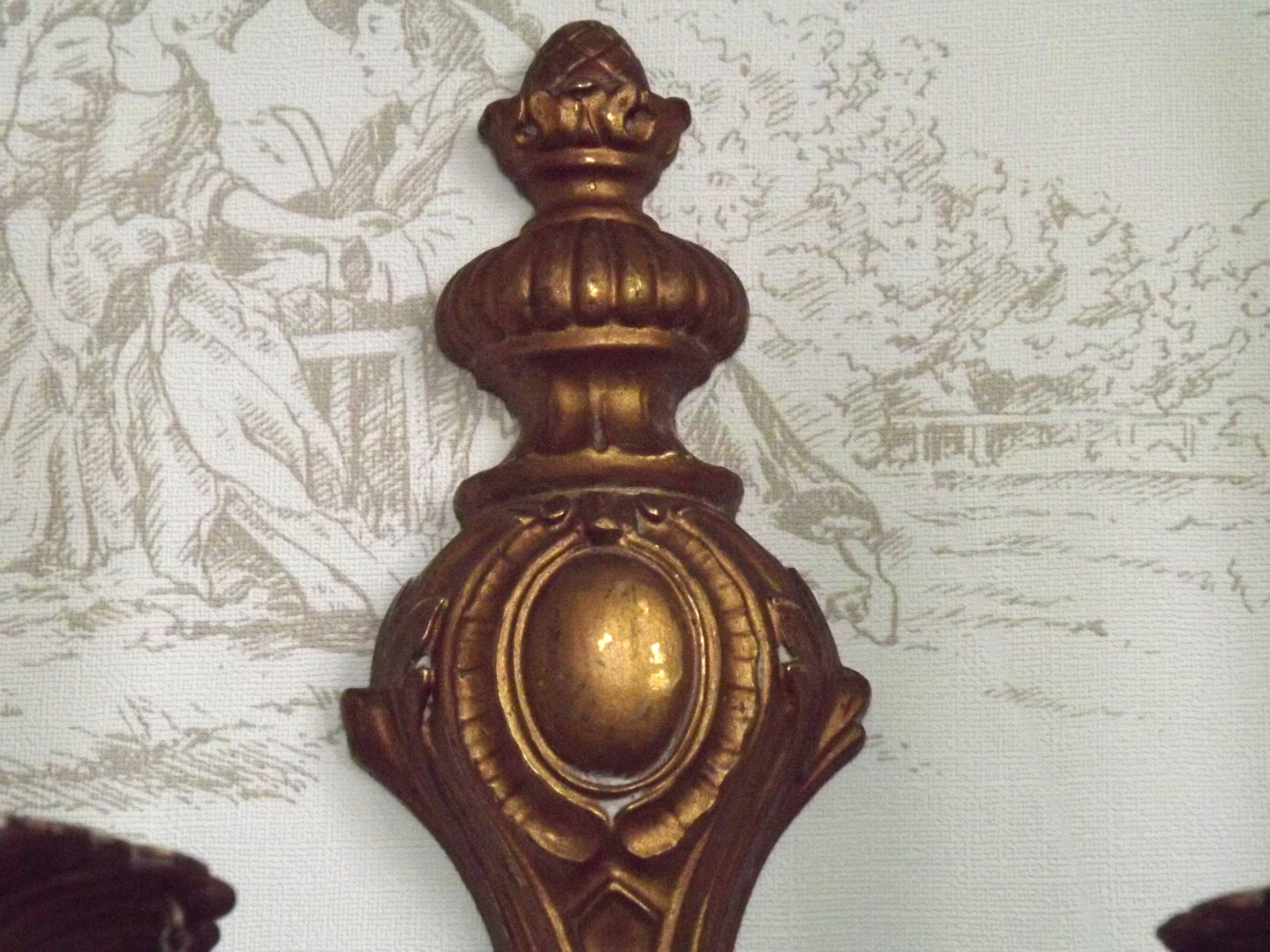 Pair French Vintage Bronze Double Wall Lights Assorted Crystal Drops 5352