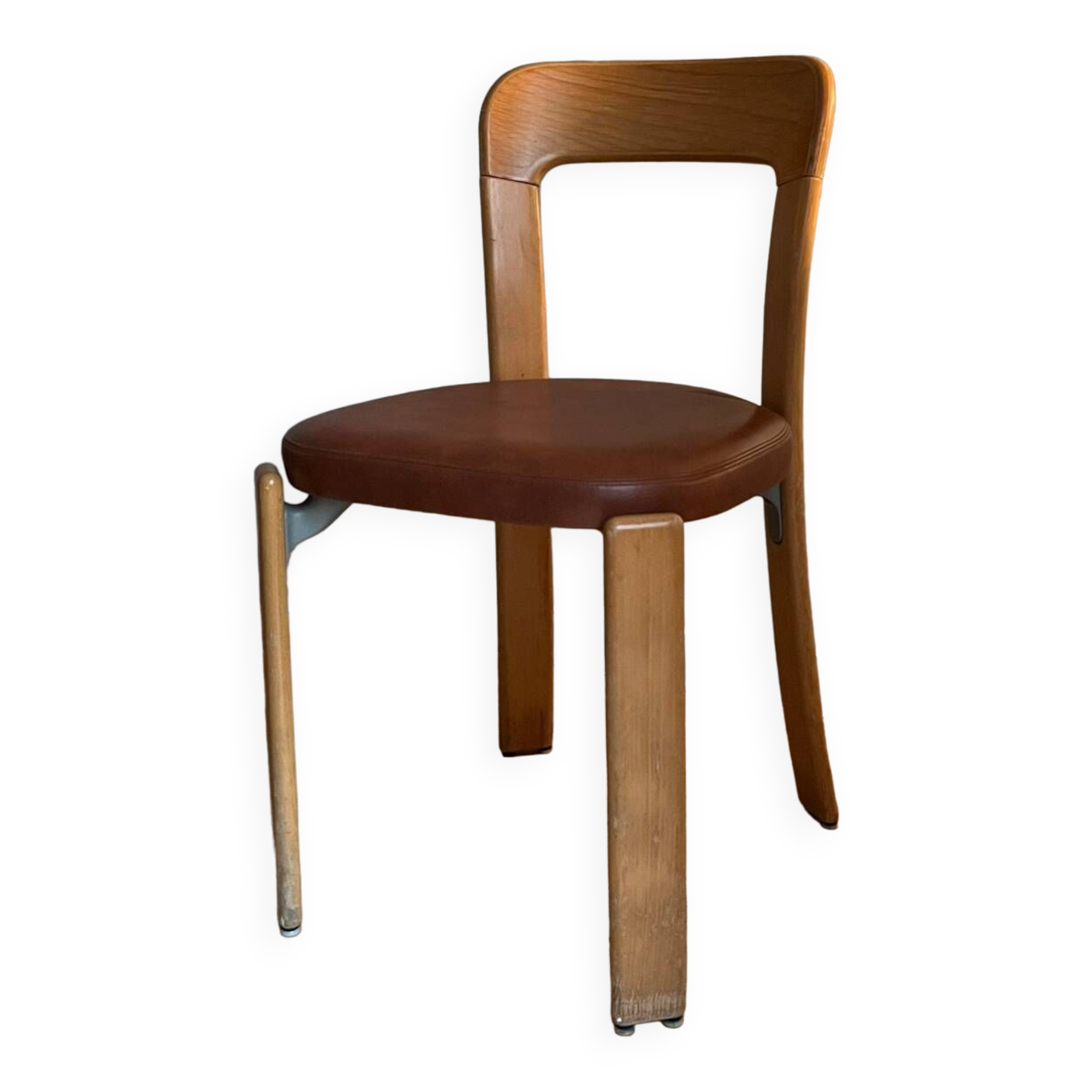 Chaise Bruno Rey en bois et cuir
