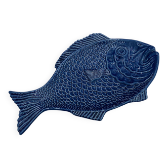 Assiette plat de service en céramique en forme de poisson bleu Sarreguemines