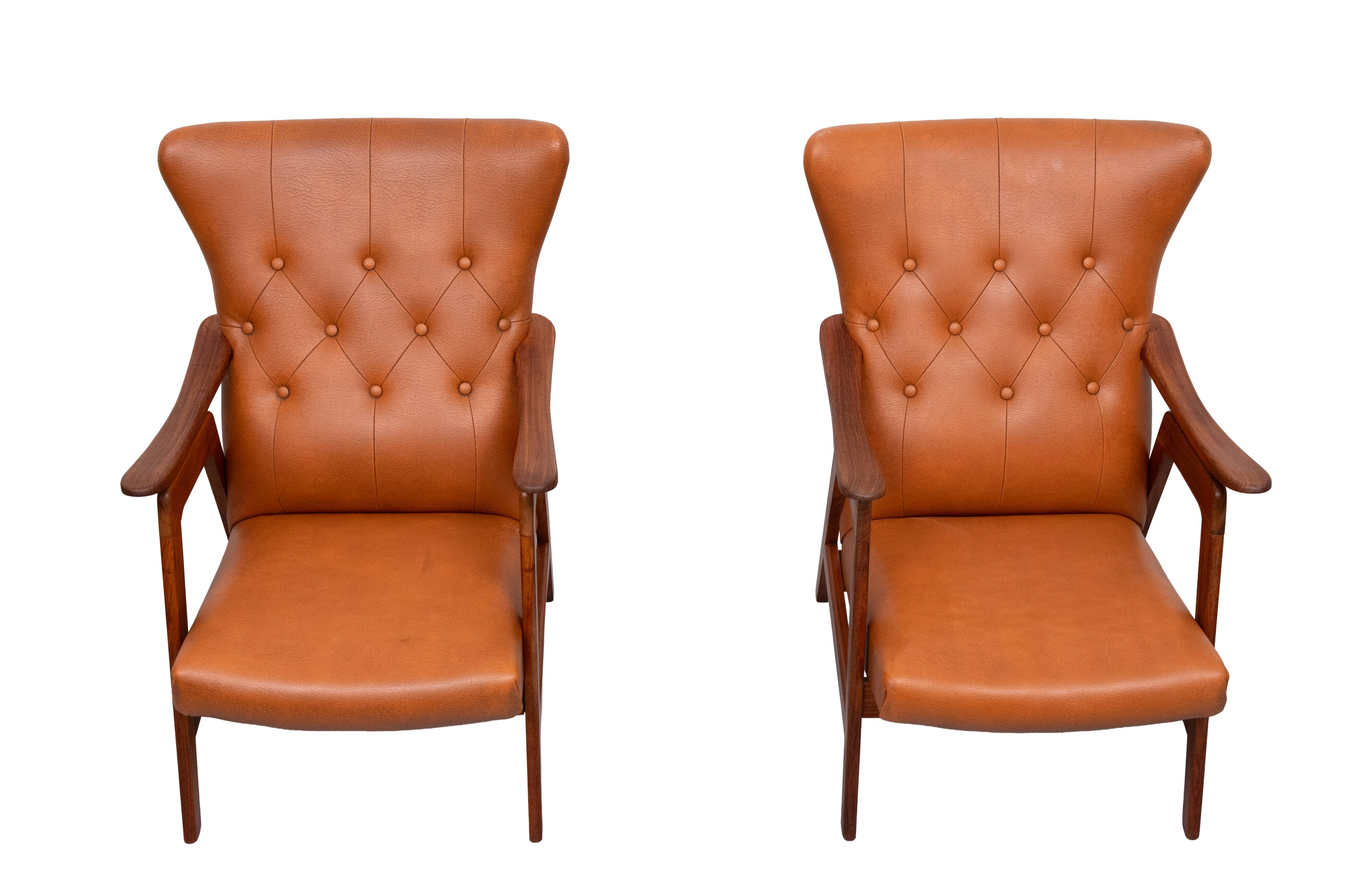 Teak Faux Leather Lounge chairs 1960s Holland