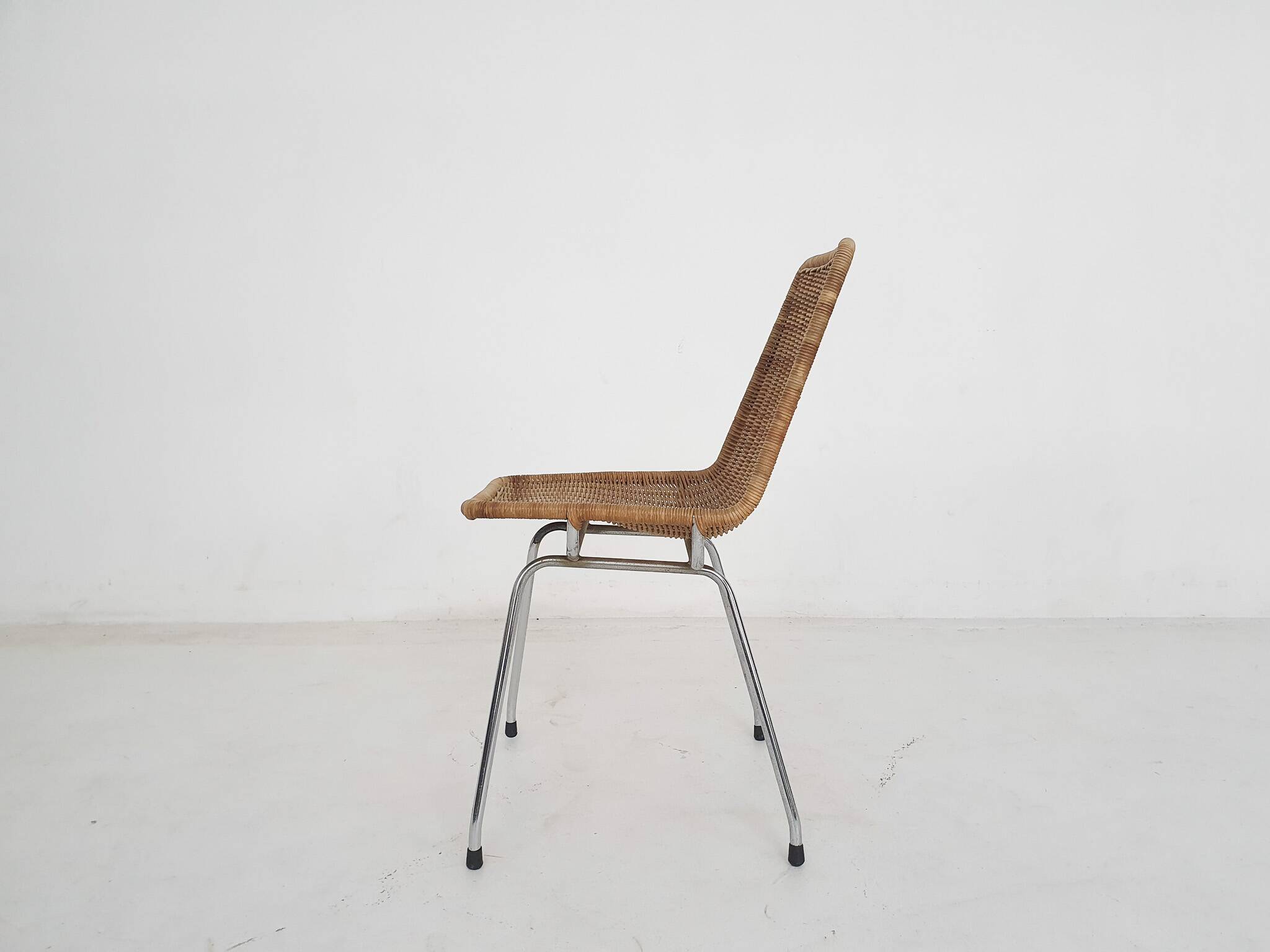 Chaise en rotin et métal, Pays-Bas, années 1960
