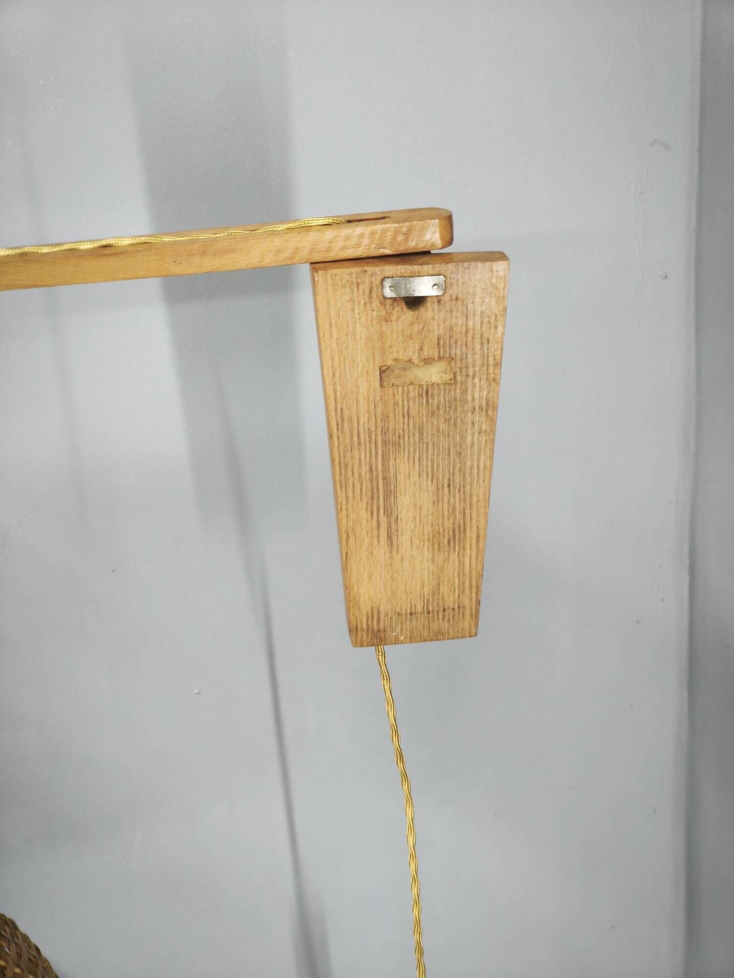 Czechoslovak Rattan and Wood Swing Arm Wall Lamp, 1960s