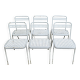 6 Souvignet chairs, in white lacquered metal, 1960s