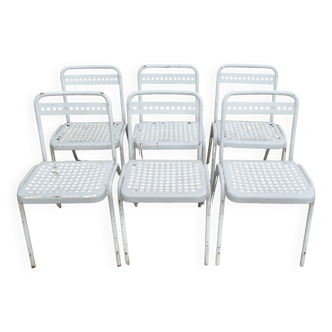 6 chaises Souvignet, en métal laqué blanc, années 60