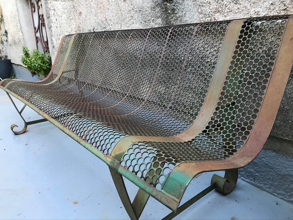 Garden bench perforated metal René Malaval 1950/60