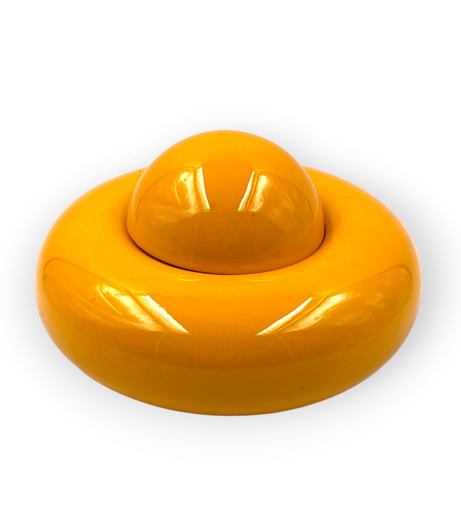 Sergio Asti, Yellow ceramic sculpture / box, Gabbianelli Italy ca. 1971