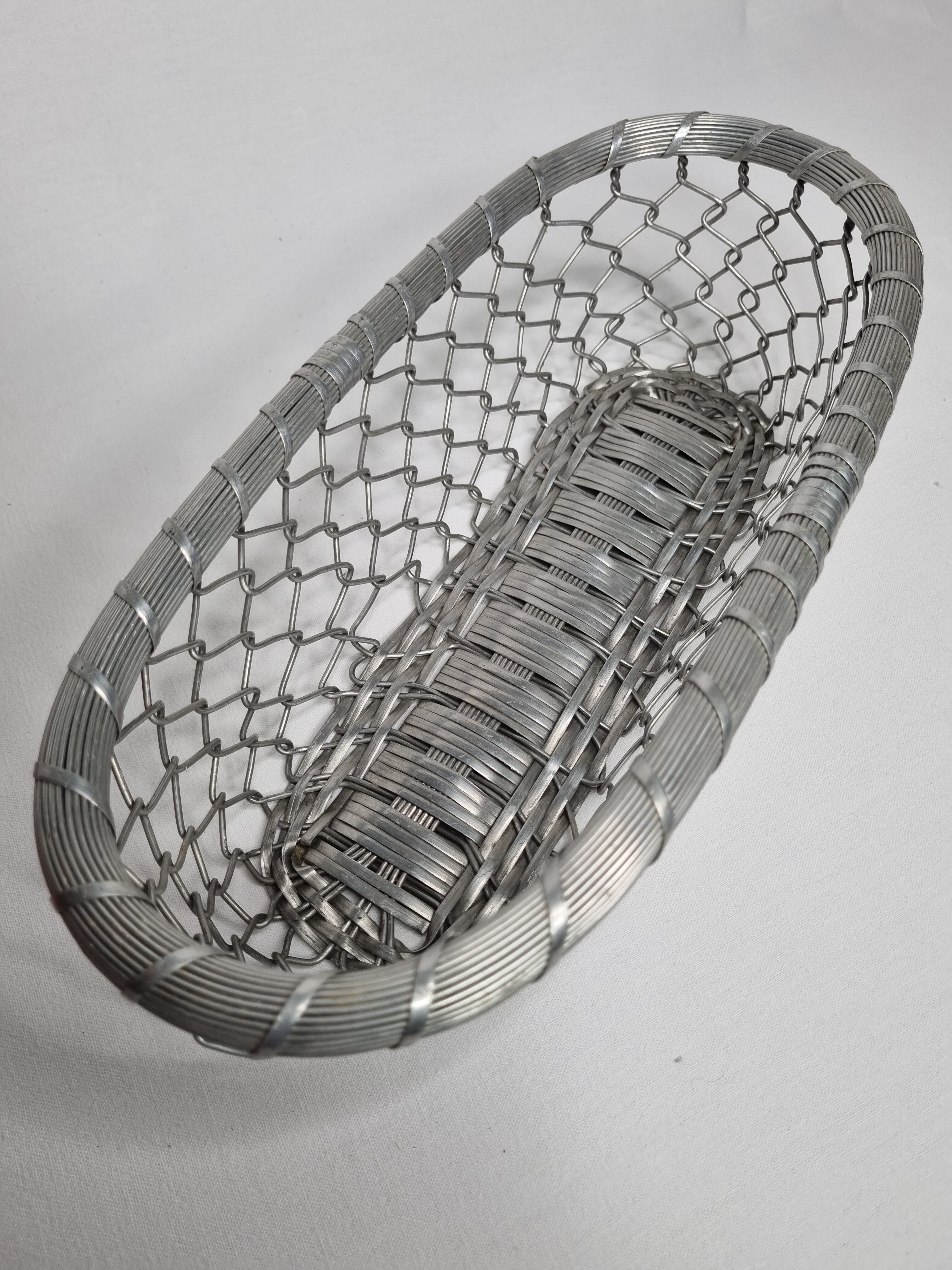 Vintage bread basket in braided metal, 34 cm