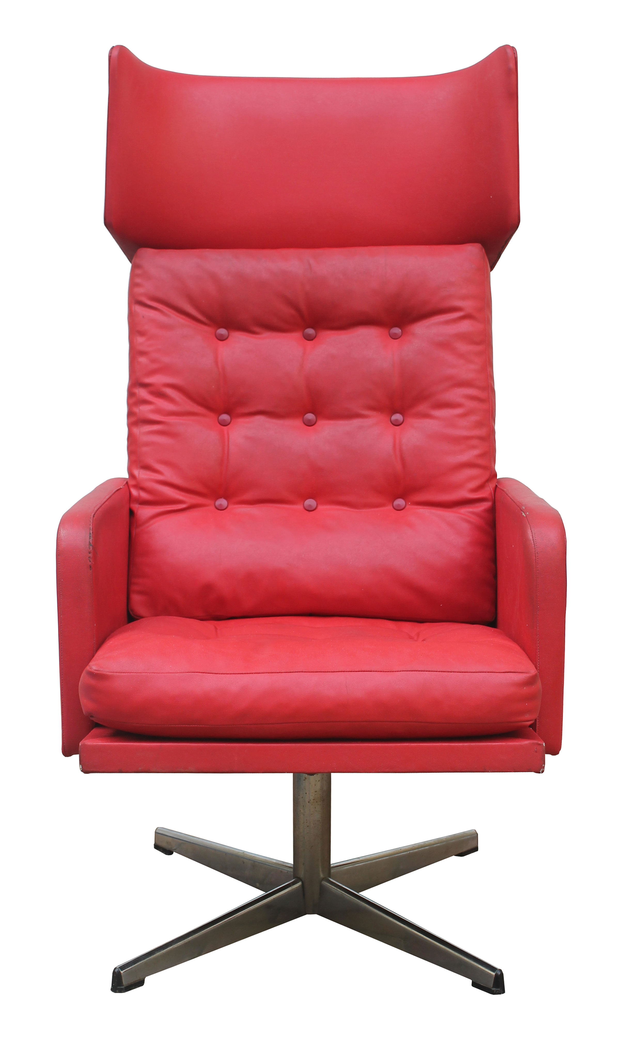 Fauteuil pivotant en cuir rouge des années 1970